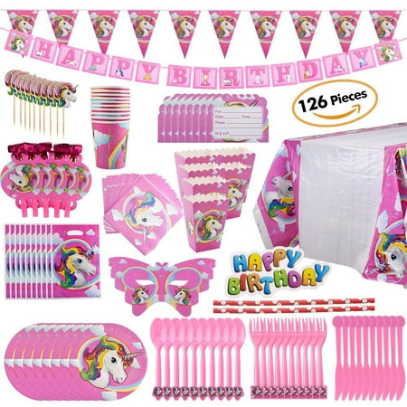  Unicorn  Party  Supplies  Set with Disposable Tableware Cake 
