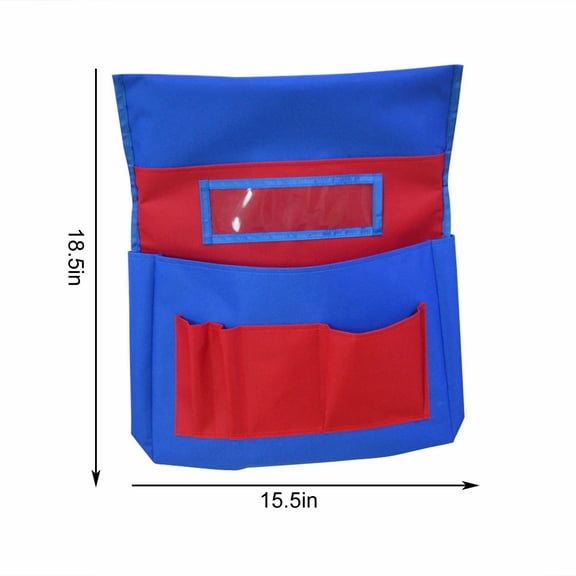 Clearance Under $5.49! 1PC Chair Back Hanging Storage Bag, Large Capacity with 6 Pockets & Transparent Pouch, Polyester, for School & Office, (39.4x47x6cm, Blue)