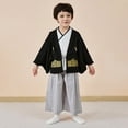 thumbnail image 2 of Baby Boy Outfits 3 Piece Loose Kimono Solid Print V-Neck Sleeveless Tank Top And Jacket Trousers Boys' Clothing Sets Size 4-5 Years, 2 of 5