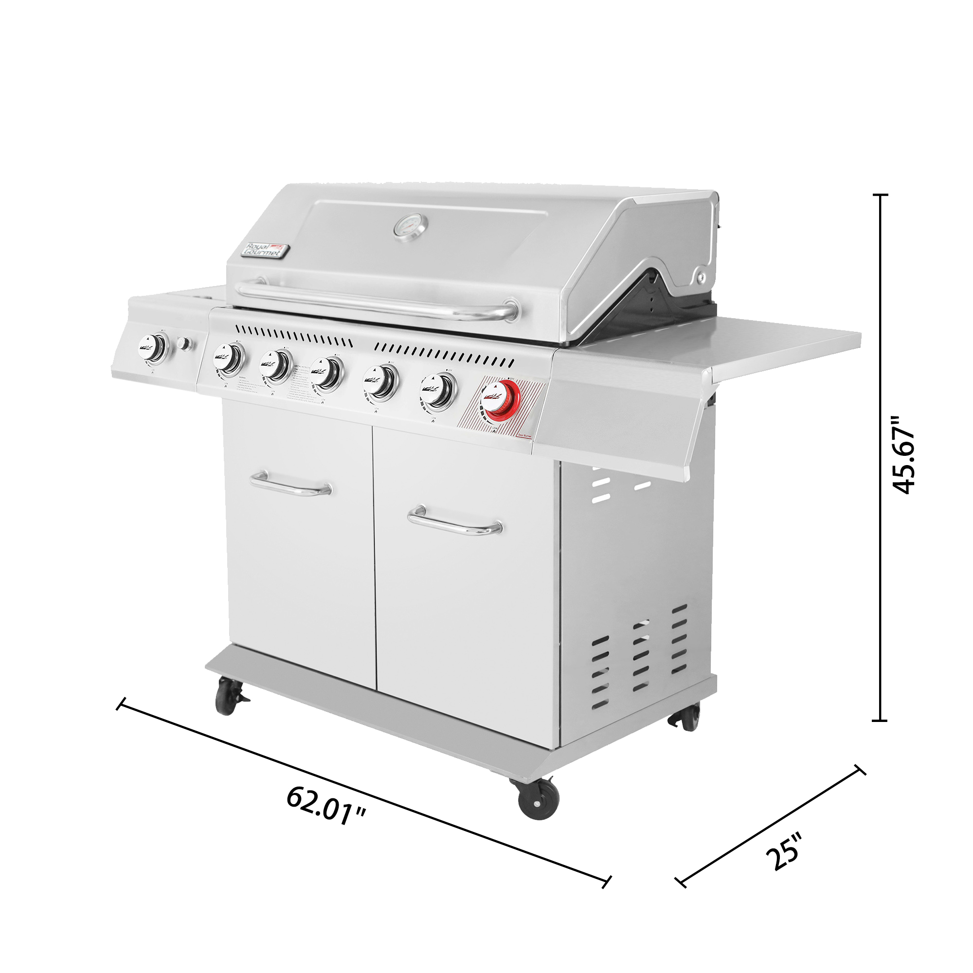 Royal Gourmet GA6402S Stainless Steel Gas Grill, Premier 6-Burner BBQ Grill with Sear Burner and Side Burner, 74,000 BTU, Cabinet Style, Outdoor Party Grill, Silver - image 5 of 9