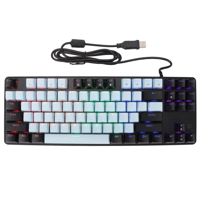 Teclado mecánico para jugar, interruptor azul, retroiluminación RGB de 87 teclas, Teclado mecánico con cable USB para ordenador portátil, ordenador de escritorio, azul y negro