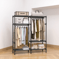 thumbnail image 5 of LEDREM Heavy Duty Clothes Rack , 65 Inch Freestanding Wardrobe with 2 Rails & 3 Shelves , 242 lb Capacity , Easy No-Tool Assembly , Black, 5 of 6