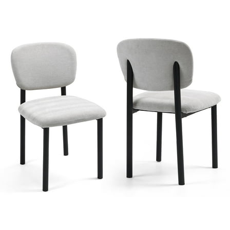 Set of 2 Beren Beige Upholsterd Fabric Dining Chair with Iron Legs