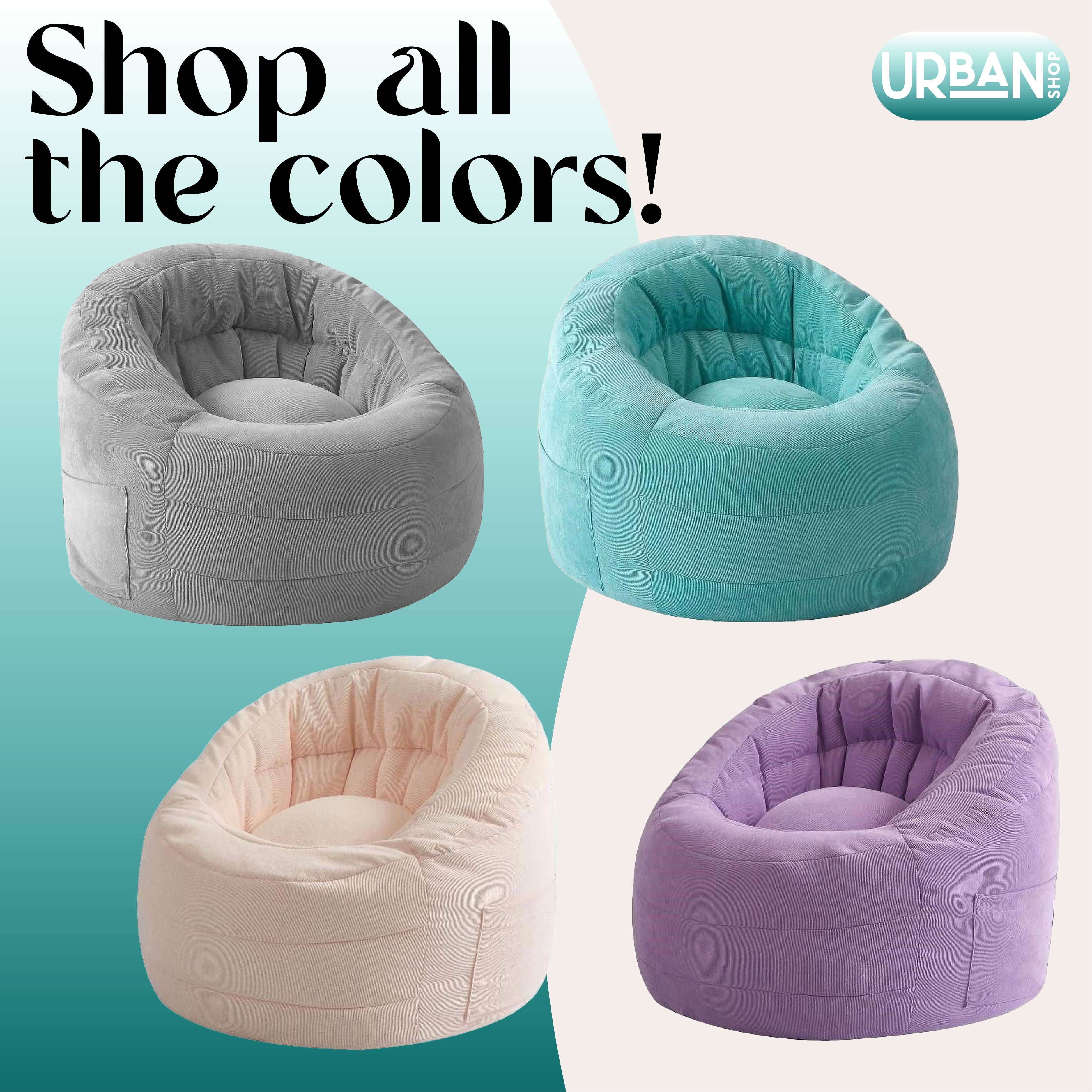 POD by Urban Shop, Soft Plush Corduroy Bean Bag Chair with Pocket, Turquoise