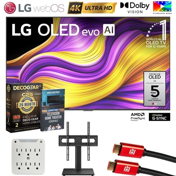 LG 65" G5 OLED evo 4K UHD TV with One Wall Design 2025 Bundle with CPS Exclusive 26 Month Protection, 2x HDMI Cable, Mount Stand, Surge Adapter & Deco Gear Complete Home Theater Beginner's Guidebook