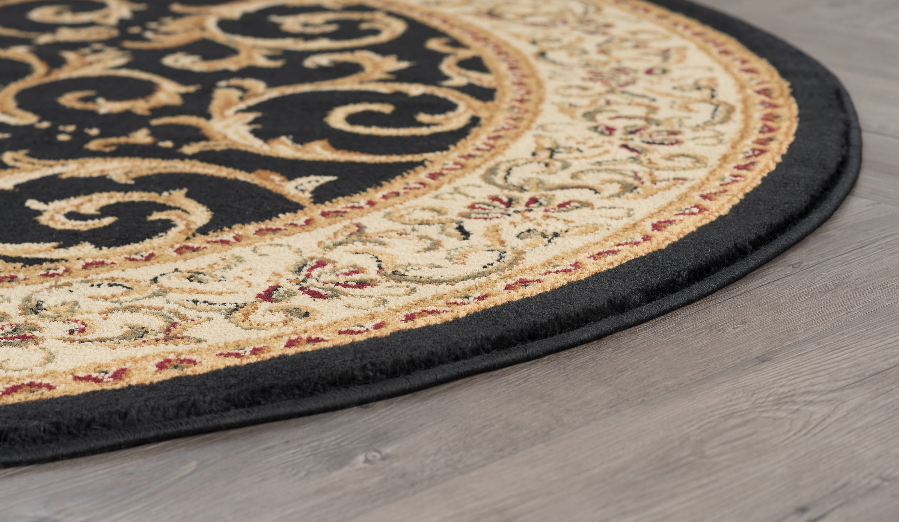 Elegance Transitional 5' Round Black and Beige Polypropylene Indoor Area Rug