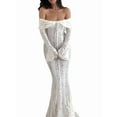 thumbnail image 2 of Women Elegant Off Shoulder Lace Bodycon Maxi Dress Bell Sleeve Mesh Sheer Mermaid Wedding Party Dress White L, 2 of 9