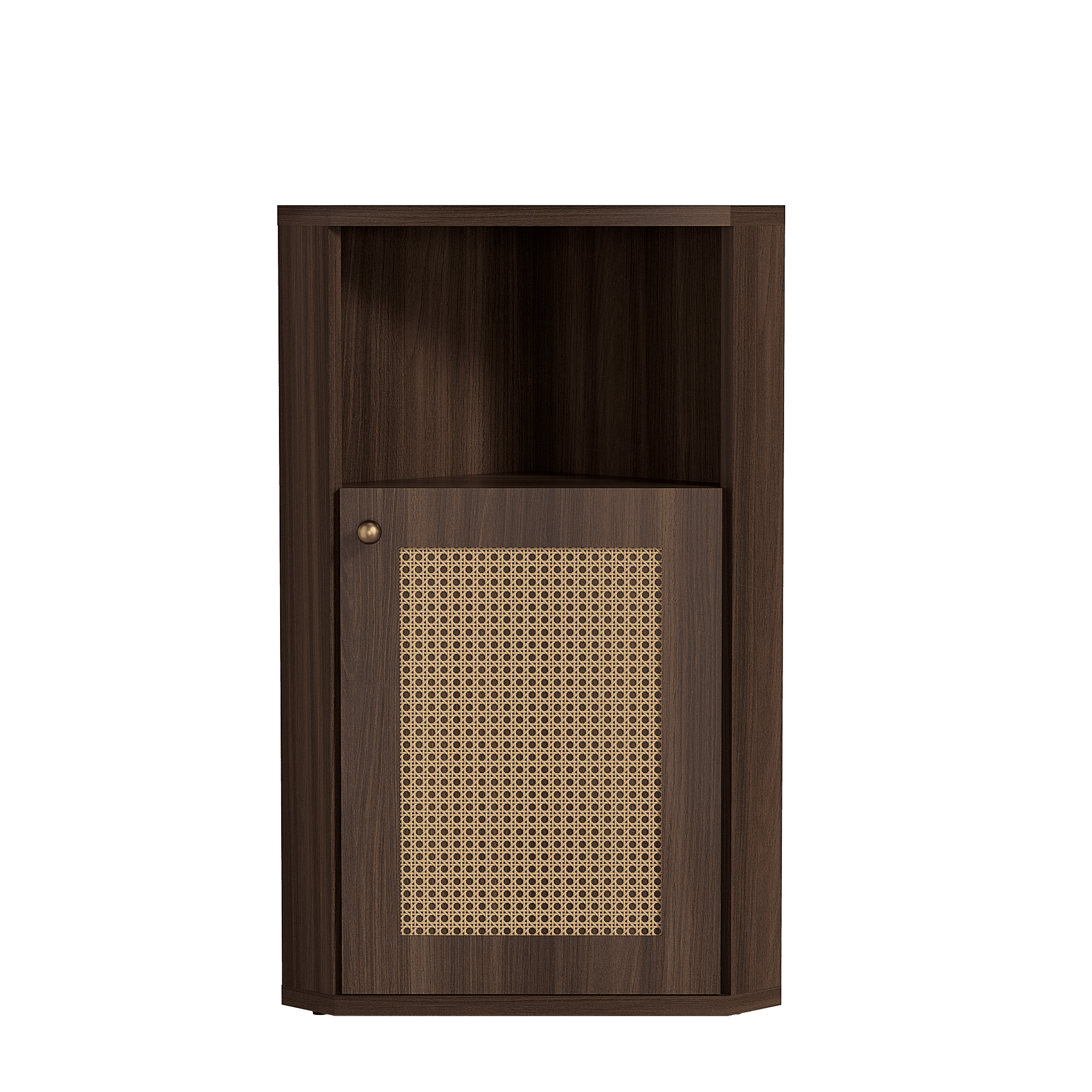 Mintazer Farmhouse Floor Corner Storage Cabinet with Open Storage, Barn Door & Adjustable Shelf for Bathroom, Living Room, Brown
