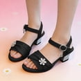 thumbnail image 2 of Zshosam Flower Girl Shoes Girls Sandals Ankle Strap T-Strap Low Heel Bow Flower Pump Dress Party Shoes for Little Kid Big Kid Size 3,(Black Big Kids 3), 2 of 9