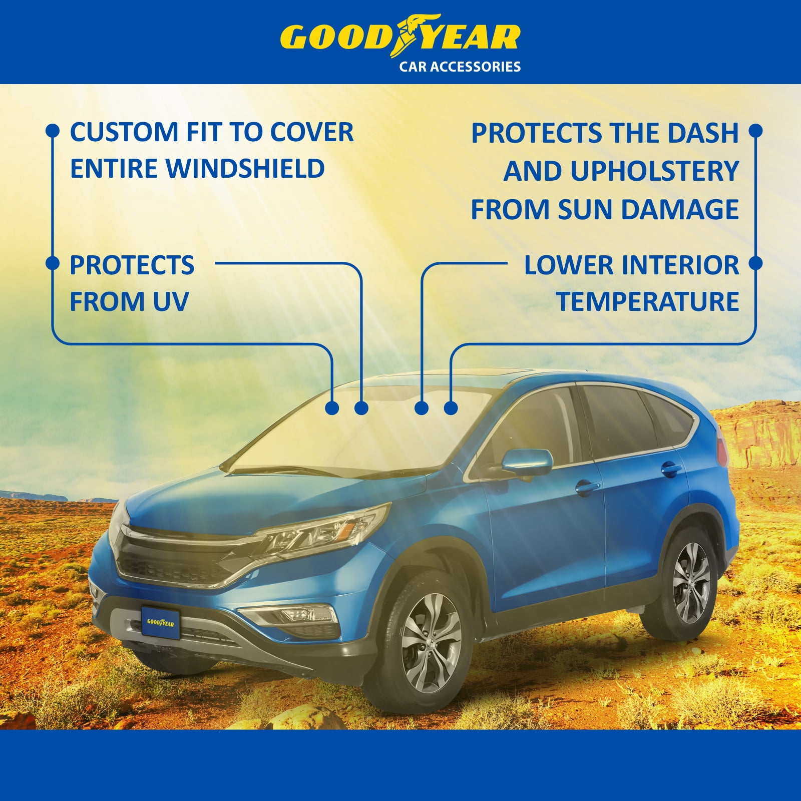 Goodyear Foldable Windshield SunShade for Honda CR-V (CRV) 2012-2016, SUV car accessories, Sunshade Cover, Sun Shade Car Windshield, Window Sun Blocker - GY008282