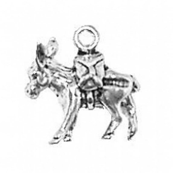 Sterling Silver 20" 1.2mm Box Chain 3D Pack Donkey Pendant Necklace