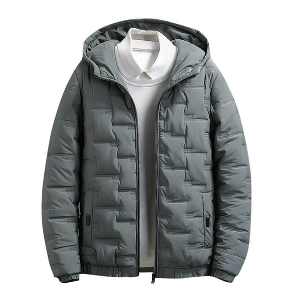 Pisexur Mens Puffer Jacket with Hood Long Sleeve Zipper Winter Jackets for Men Casual Lightweight Warm Down Jacket Plus Size Puffy Jacket Outerwear with Pockets M-5XL