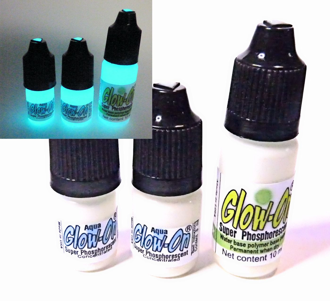 Glow On Super Phosphorescent Paint With Tip Applicator, Aqua, White Color, Aqua Glow, Large 10 ml Bottle.