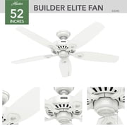Hunter - Builder Indoor Ceiling Fan, 52-inch, Snow White, Traditional-style, 3-speed WhisperWind Motor, 53240, for living rooms, bedrooms, home offices, kitchens