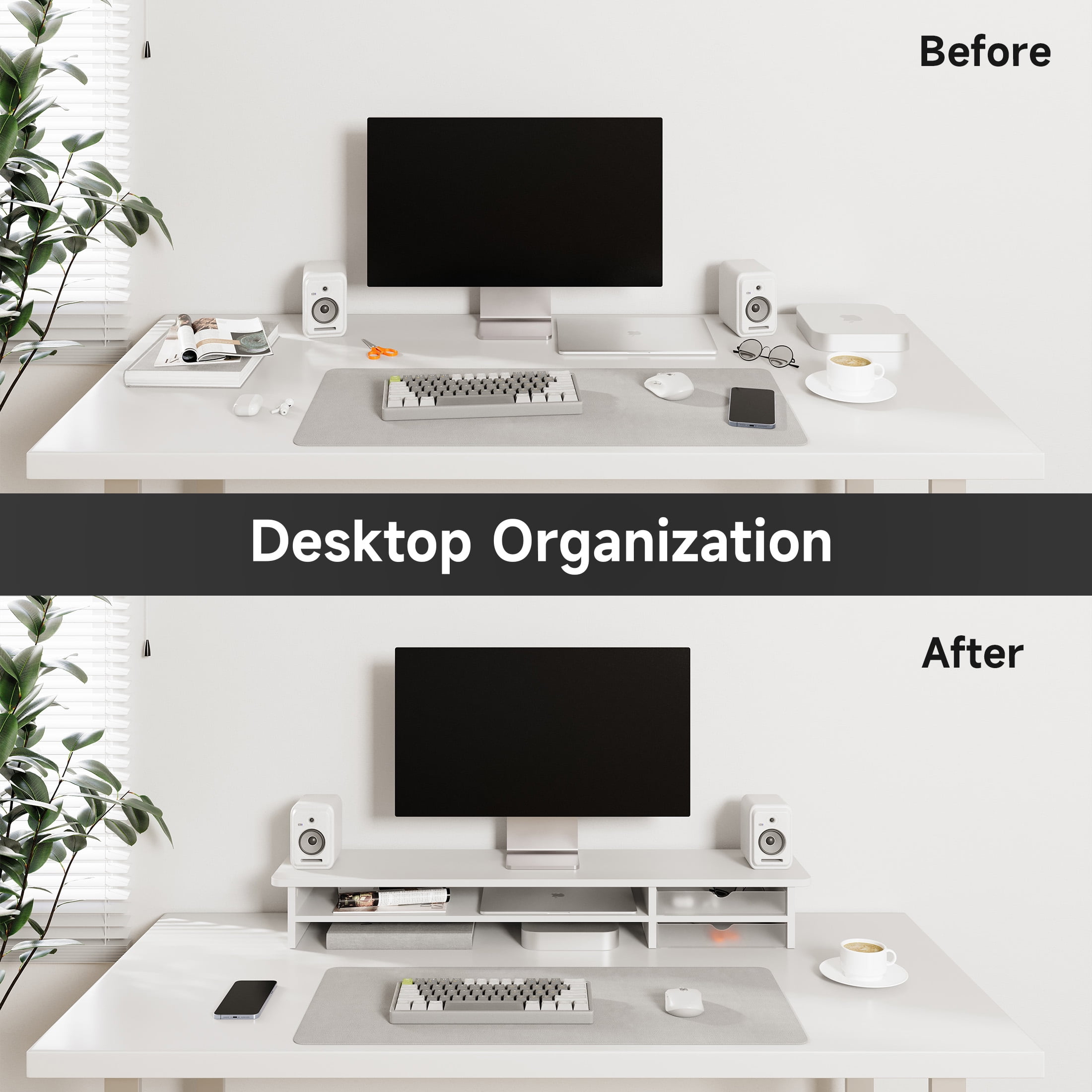 Fenge Dual Monitor Stand, 42.5inch Monitor Riser with Acrylic Drawer