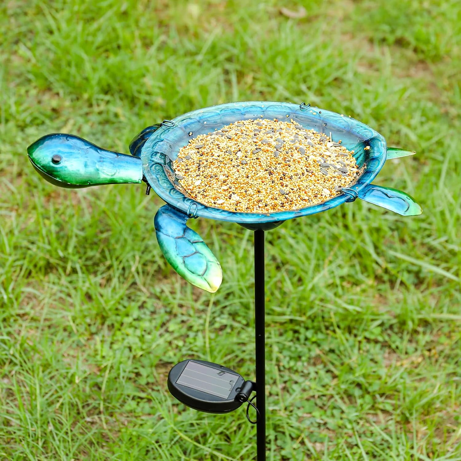 MUMTOP Outdoor Bird Bath Solar Birdbath Small Birdfeeder with Turtle Metal Stake for Garden Yard Outside Decor
