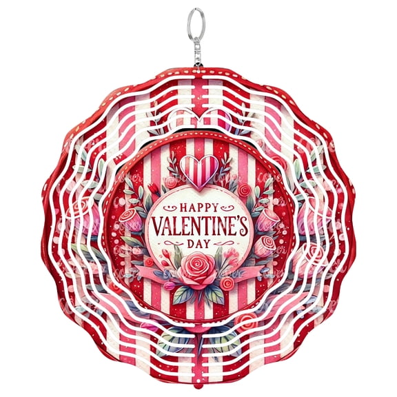 Pink Valentine Love 3D Wind Spinner Kinetic Stainless Steel Hanging Garden Art