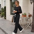 thumbnail image 6 of SUNBS Two Piece Sets Womens Lounge Sets Fall Wide Leg Pants with Pocket Matching Sets Crew Neck Top Casual Pajamas Sets Clothes, 6 of 8