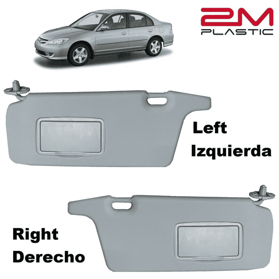 Sun Visor for Honda Civic 2001 2002 2003 2004 2005 Left   Right Pair Driver   Passenger Sides Gray 2MPLASTIC
