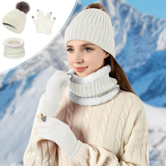 Qaailabf 3-Piece Winter Accessories Set - Beanie Hat, Long Knit Scarf & Touchscreen Gloves for Women, Warm Acrylic Winter Wear Bundle with Fleece Lined Beanie, Non-Slip Palm Gloves, Classic Twist