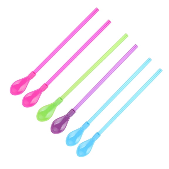 Topbathy 6-Piece Multifunctional Plastic Straw Spoon Set with Removable Design, Assorted Colors for Drinking and Eating