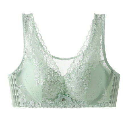 Yyeselk Push Up Bras for Women Wireless Lift Up Comfortable Lace Bras Full-Coverage Bras No Underwire Everyday Bra Green 38/85C