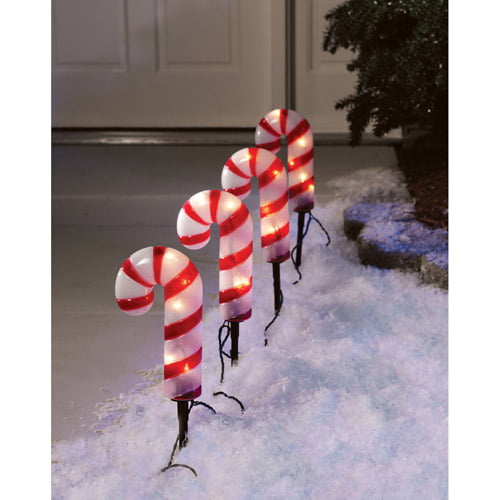 NEW Christmas Candy Cane Lighted Pathway Stakes Markers 10" Tall Winter Wonder