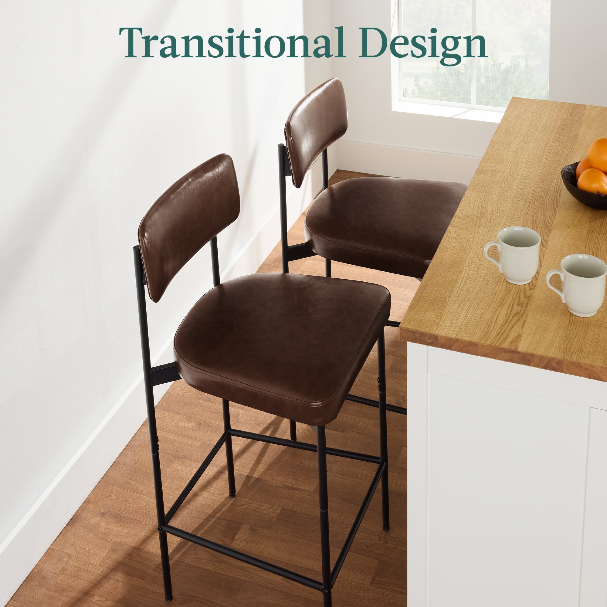 Best Choice Products Set of 2, Armless Counter Height Bar Stools, Modern PU Faux Leather Stools - Mocha Brown
