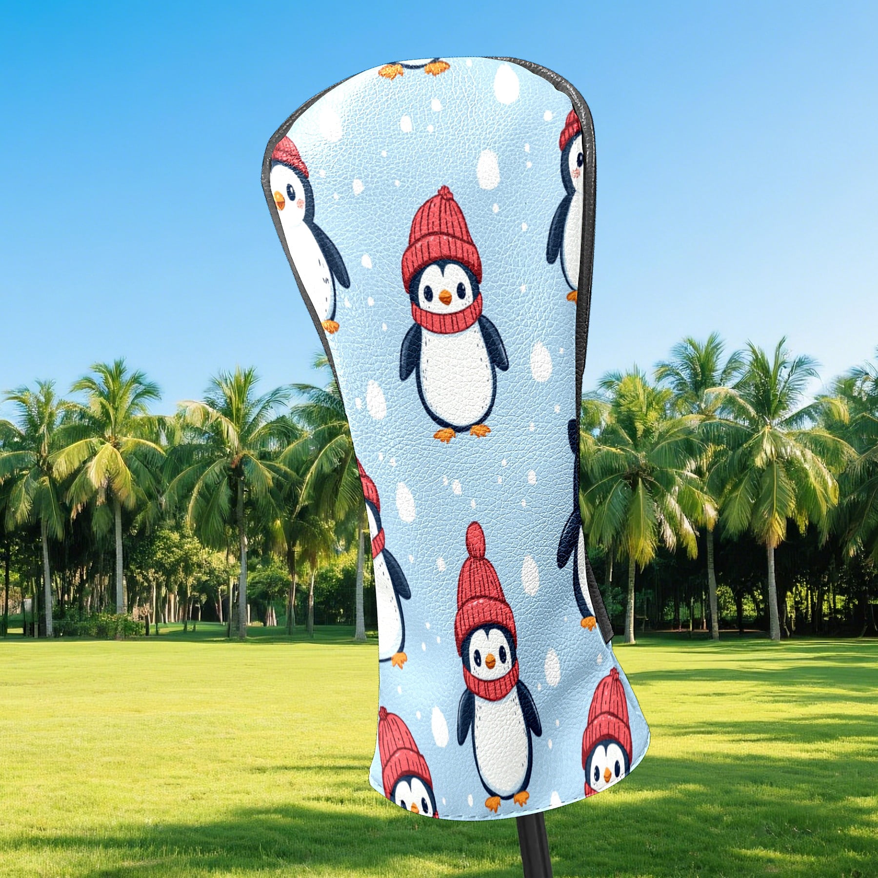 Golf Club Covers PU Leather Waterproof Head Covers for Fairway Woods Hybrids Cartoon Penguin