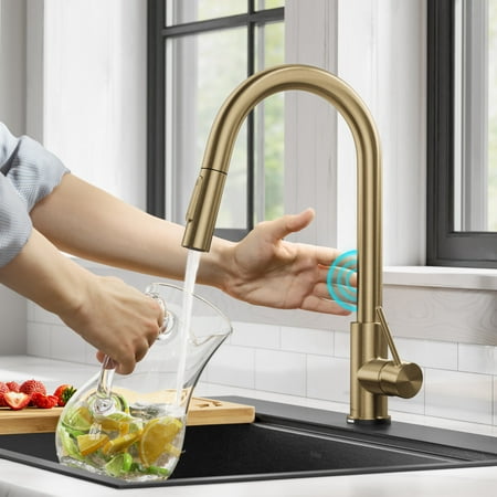 Kraus Oletto Contemporary Single-HandleTouch Kitchen Sink Faucet with Pull Down Sprayer in Brushed Gold
