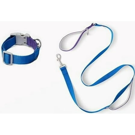 Pet Dog Leash and Collar Set Colorblock (Large, Blue/Purple)