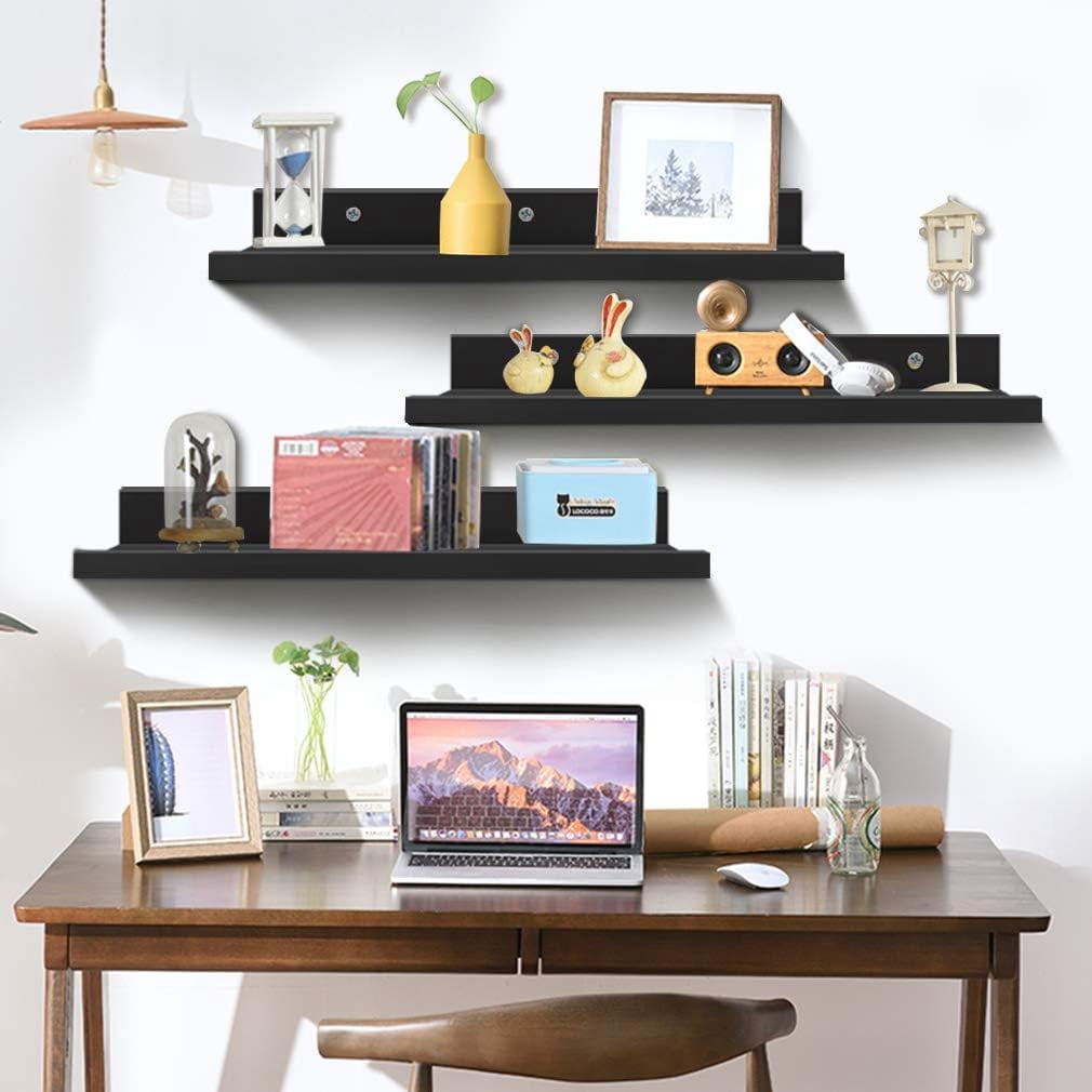 Giftgarden 36 inch Floating Shelves Set of 3, Wall Mounted Picture Ledge Shelf for Home, Office, Bedroom, Living Room, Kitchen Decor, Black