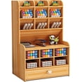 thumbnail image 1 of Organizador de escritorio de madera con cajón para la escuela de la oficina en el hogar oso de fresa Electrónica, 1 of 3