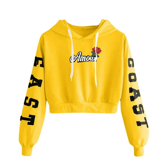 Fesfesfes Women Hooded Casual Long Sleeve Tops Ladies Printed Sweatshirt Short Blouse or