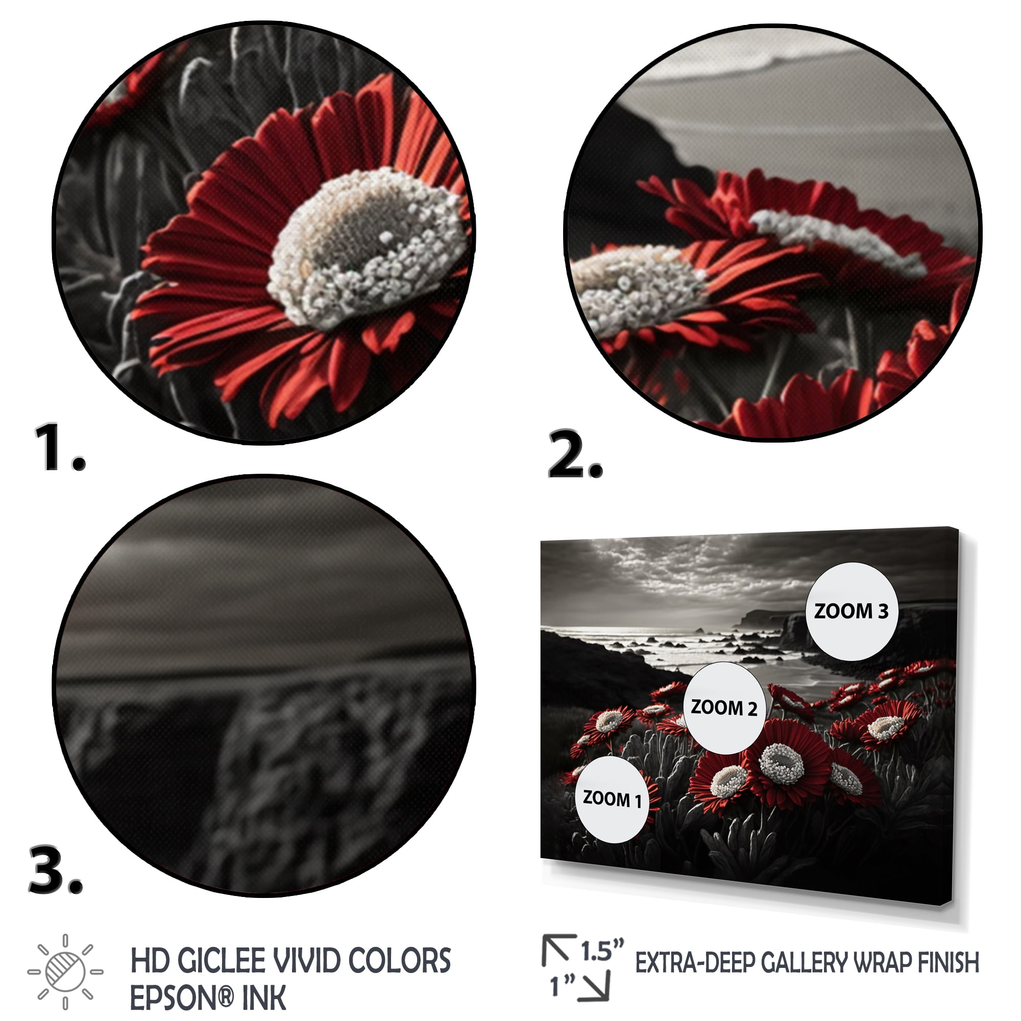 Designart Red Flowers By The Coast I Canvas Wall Art