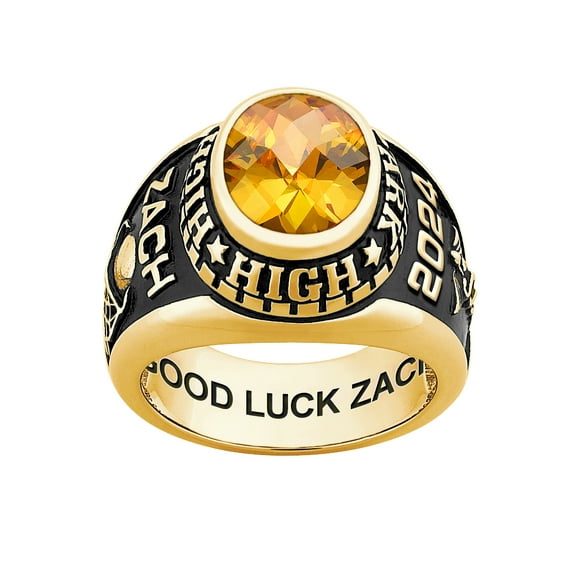 Order Now for 2025 Graduation, Freestyle Men's Yellow Celebrium Classic Oval Checkerboard Birthstone Class Ring, Personalized, High School or College