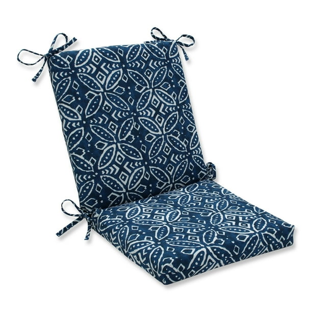 36.5" Blue and White Contemporary Outdoor Patio Squared Corner Chair
