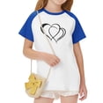 thumbnail image 6 of dazeni Girls Short Sleeve T Shirts Cute Heart Print Summer Tops Crewneck Color Block Basic Graphic Tees, 6 of 8