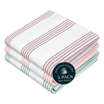 HEIRLOOM COMFORT Multi Colors Kitchen Towels 3 Pack, 100% Cotton, Pin Striped Towel Set, Super Absorbent & Durable Dishcloths, Quick Drying for Drying Dishes - Burgundy, Orange, Green