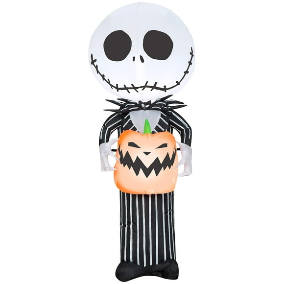 Gemmy Airblown Inflatable Jack Skellington with Jack-O'-Lantern, 3.5 Feet