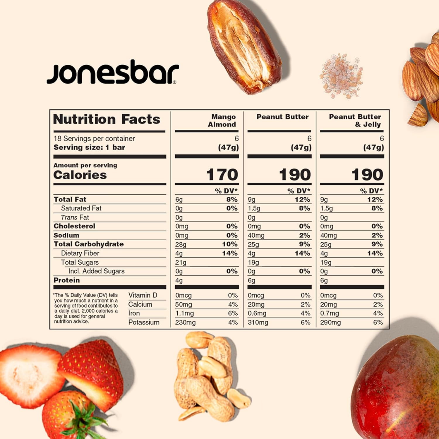 JONESBAR (18ct Variety Pack, 18 Bars (1 Box)), USDA Organic Fruit & Nut Bar, Non-GMO, Kosher, Vegan, Gluten Free, Simple Snack Bar