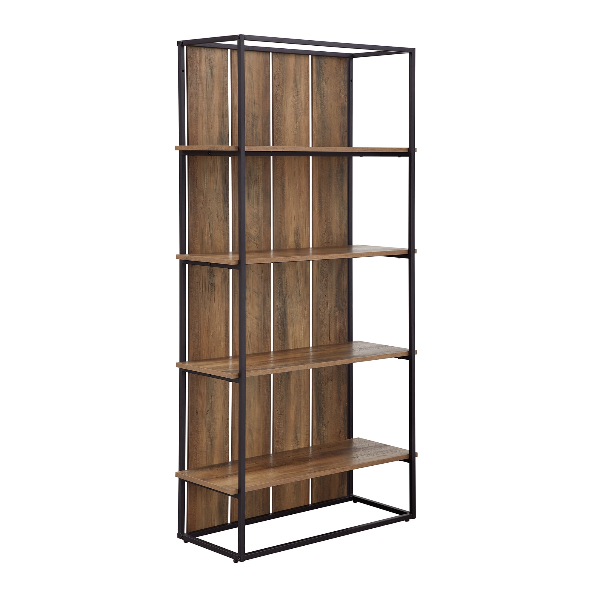 Woven Paths 64" Farmhouse 4 Shelf Bookcase, Reclaimed Barnwood/Black