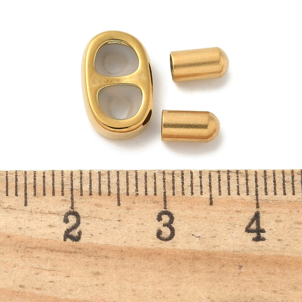 304 Stainless Steel Slider Beads and Cord End Caps with Rubber Inside Golden 12x8x3mm Rubber Hole: 3mm DIY
