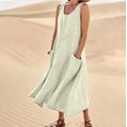 thumbnail image 2 of Vestido largo sin mangas de lino para mujer: vestido informal con cuello redondo y bolsillos, poliéster/spandex, tallas S-XXL., 2 of 6