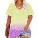 thumbnail image 2 of Tamaño Más Manga Corta Tops para la Impresión de Cuello en V de las Mujeres, Color Sólido Base de Verano Camiseta Casual, 2 of 4