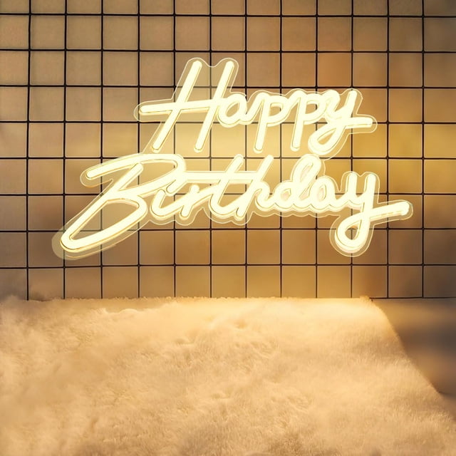 Letreros de Neón Happy Birthday, Feliz Cumpleaños Letrero Luminoso Neón Luz LED Neon Regulable Reutilizable Alimentado por USB para Decoración Pared Fiesta
