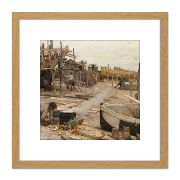Cazin The Boatyard Painting 8X8 Inch Square Wooden Framed Wall Art Print Picture with Mount