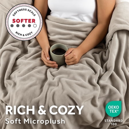 SUNBEAM ELECTRIC HEATED THROW BLANKET OVERSIZE WASHED STONE MICROPLUSH 4 HEAT SETTINGS
