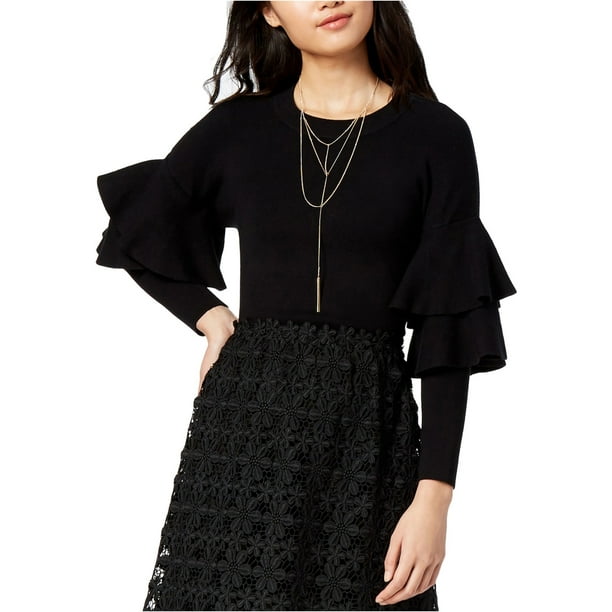 Black sweater with ruffle sleeves hot sale
