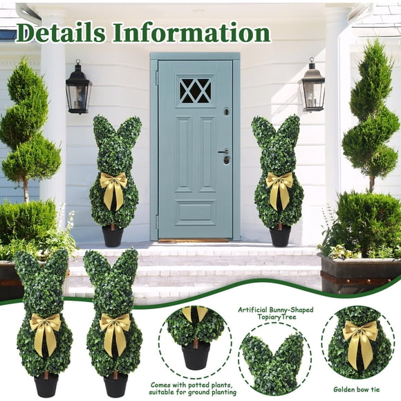 NAOJIE Artificial Bunny-Shaped Topiary Tree 28'' Uv-Resistant Faux Boxwood Topiary Plant for Easter Porch Decor,Bunny Topiary,Easter Bunny Topiary,Bunny Topiary Outdoor